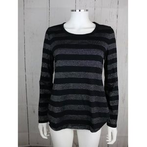 Liz Claiborne Long Sleeve Striped Black Silver